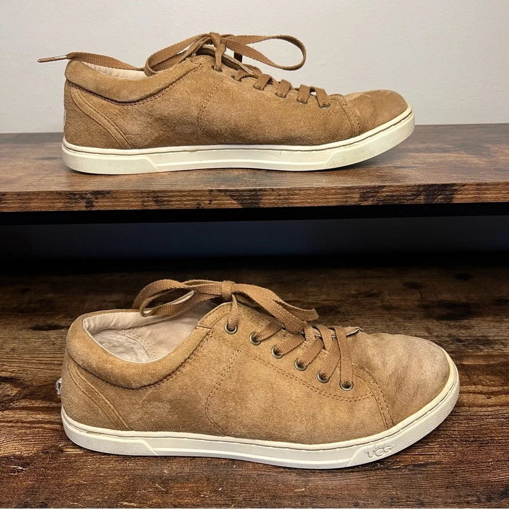 Ugg Brown Tan Suede Leather Sneakers tennis shoes lace up women's 9.5